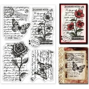 Vintage Floral Clear Stamp Art Words Transparent Silicone Stamp Butterfly Rose Rubber Stamp