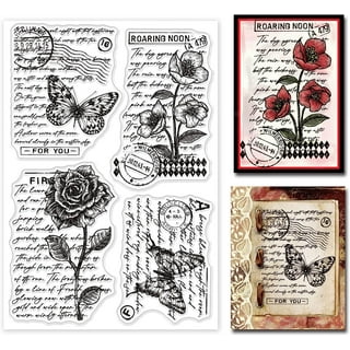 LZBRDY Vintage Typewriter Flower Butterfly Manuscript Words Clear Rubber  Stamps for Card Making Scrapbooking Birthday Christmas Halloween Background  Decors Silicone Stamps 