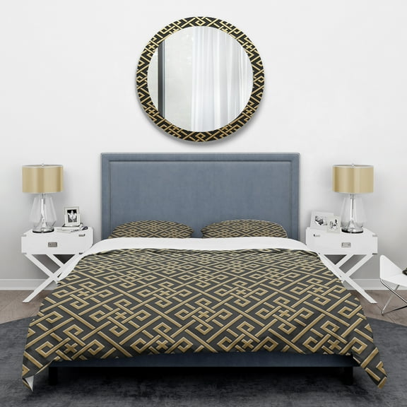 Designart 'Golden Luxury Metallic Geometrics VIII' Mid-Century Modern Duvet Cover Set