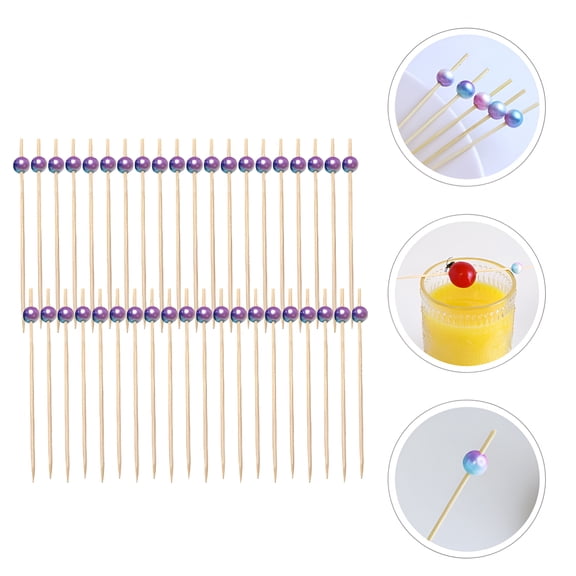 ACDANC Fancy Toothpicks for Appetizers with Topper Bamboo Assorted Color Decorative Picks for Party Fruits 100Pcs
