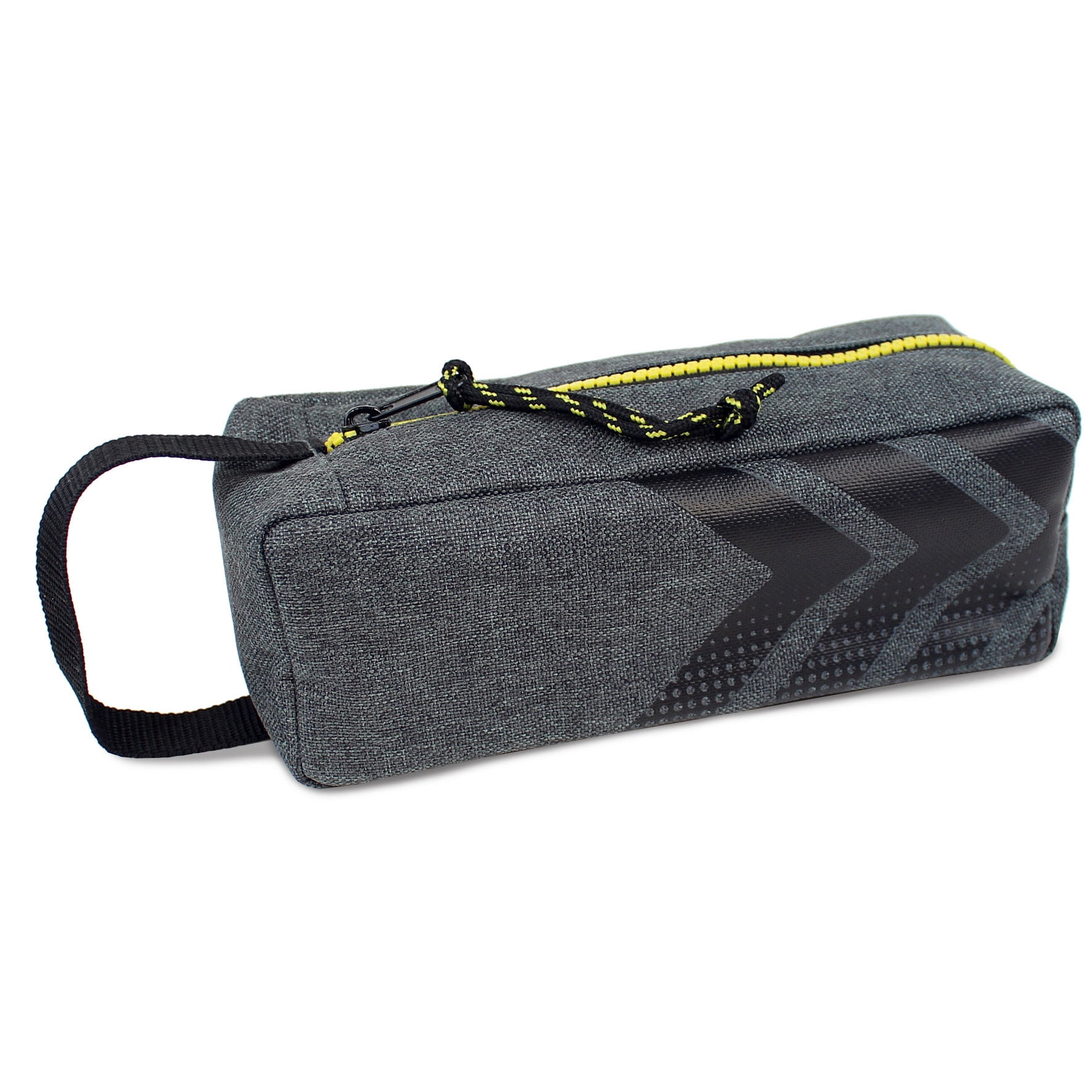 Pen+Gear Sporty 1 Zip Pencil Pouch, Grey Polyester, Yellow Zip and Pull Cord, College, Middle and High School