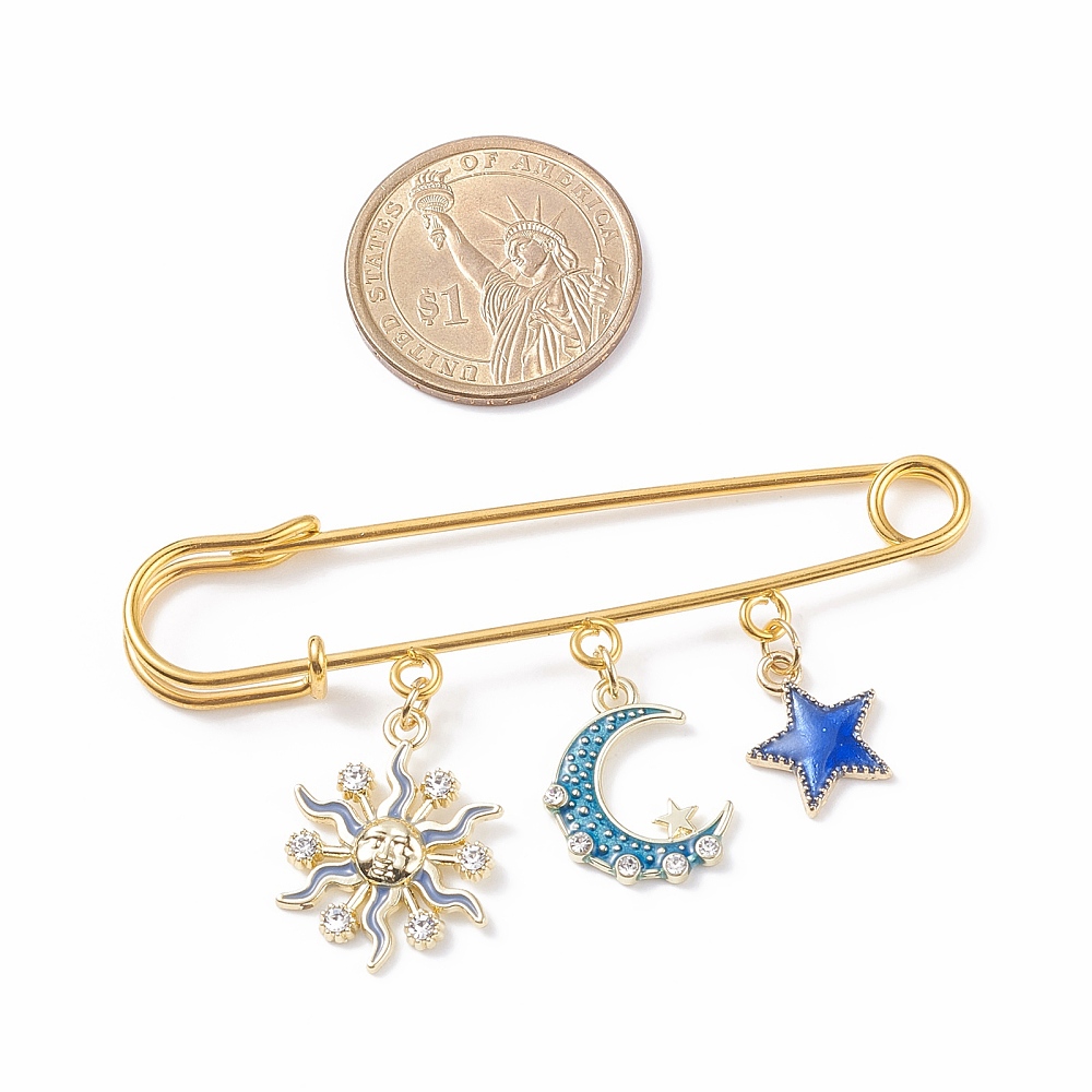 Star Moon Sun Enamel Charm Brooch Pin Iron Safety Pin for Clothes Backpack Golden Colorful 45x76.5x5mm