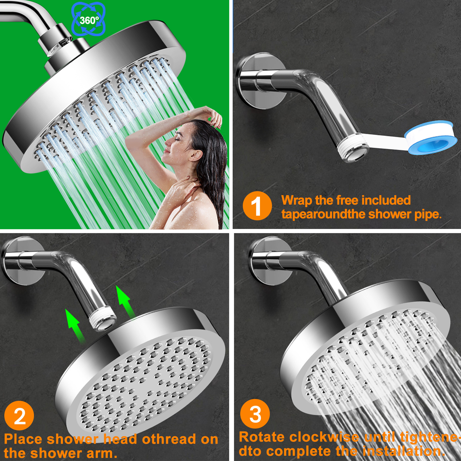NIUTA 6 Inch High Pressure Rain Showerhead Chrome photo 6