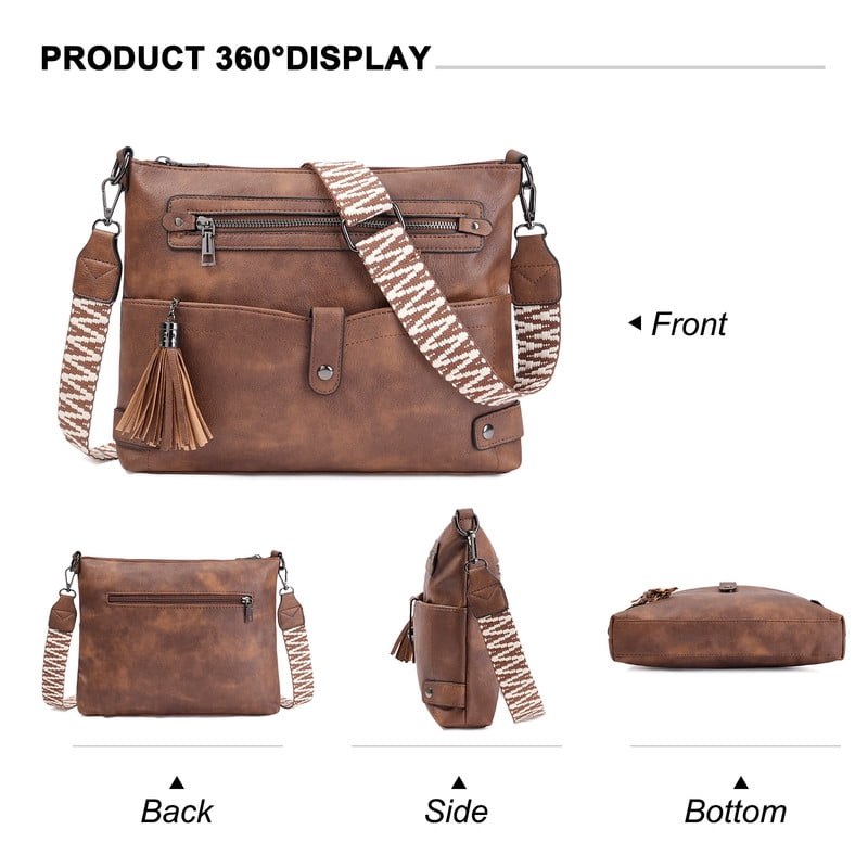 GAEKEAO Large Crossbody Bags for Women Multi Pocket Leather Crossbody Purse Designer Shoulder Bag Adjustable Strap Everyday Travel Handbag