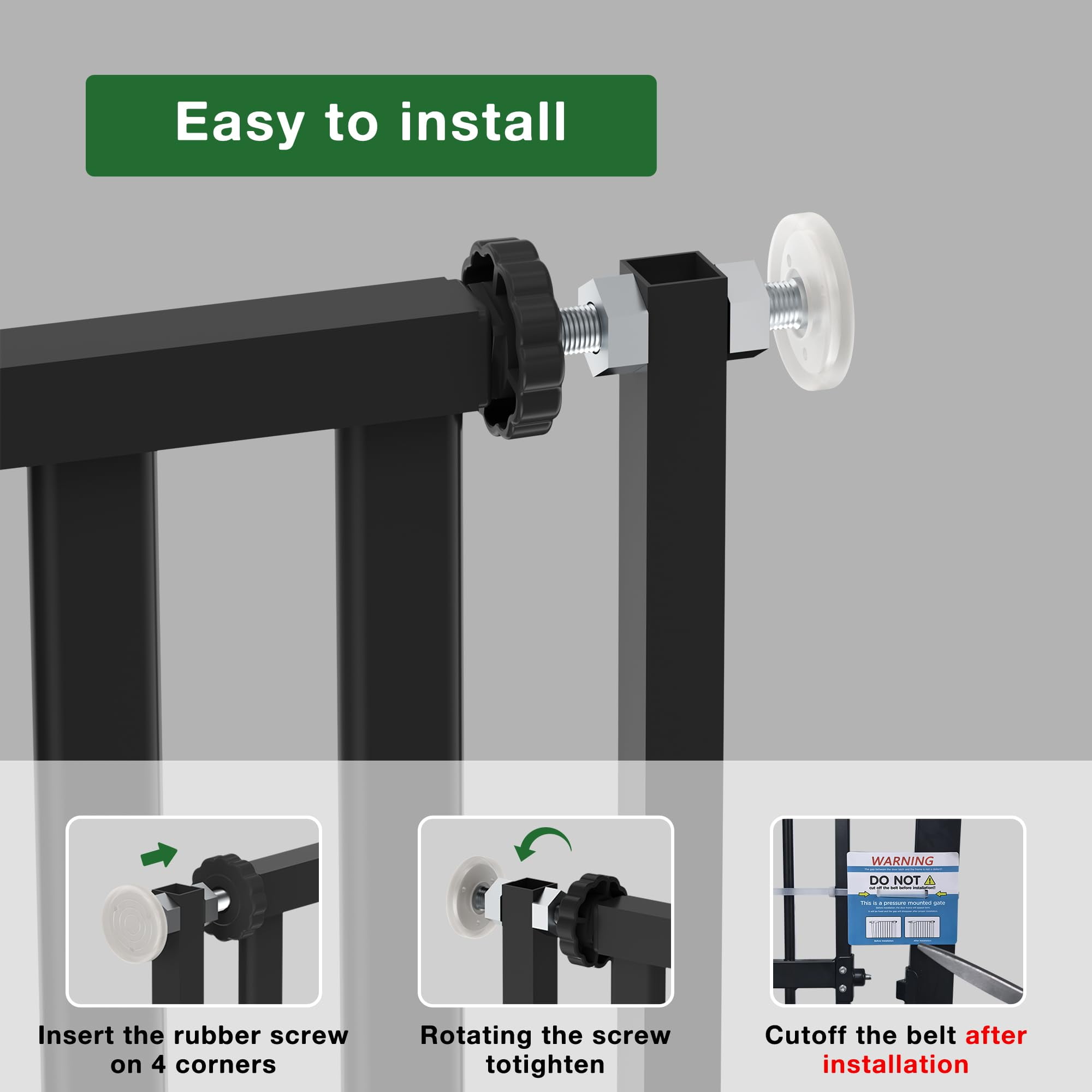 Cofiyard 55" Extra Tall Pet Gate, Dog Gate with 1.37" Gap,Adjustable 29.9"-45.3" Wide Metal Cat Gate, Auto Close Pet Gate for Doorway, No Drilling,Black