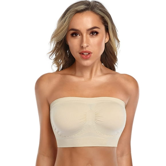 ANGOOL Strapless Comfort Wireless Bra with Slip Silicone Bandeau Bralette Tube Top 1Pack Beige
