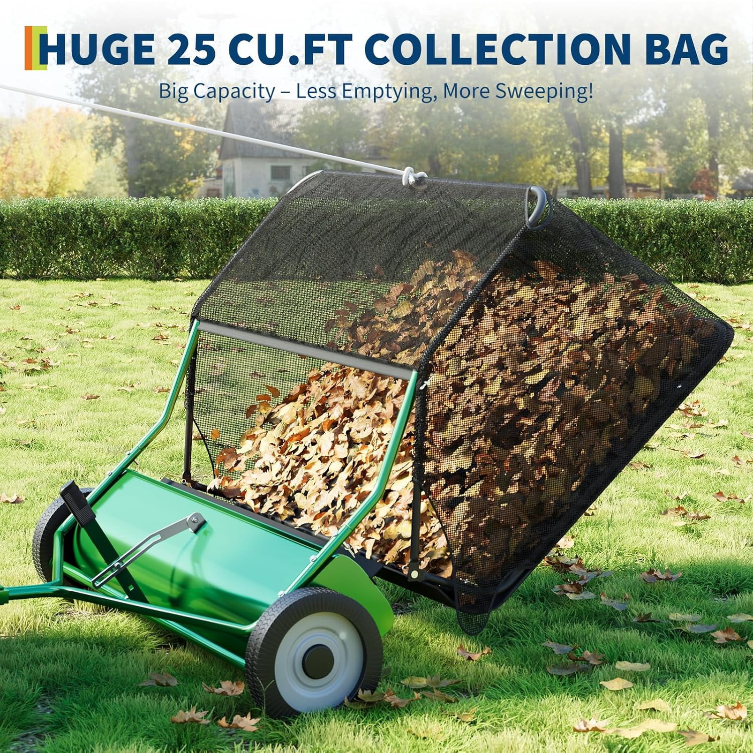 EastVita 48 in Wide Tow Behind Lawn Sweeper 25 Cu Ft Large Capacity Hopper Heavy Duty Adjustable Brush Height for Yard Lawn Farm Cleanup