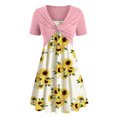 thumbnail image 5 of HONHUZH Women Summer Dresses 2022, Floral Casual Drees Short Sleeve Cross Sunflower Print Dress Suit, 5 of 6