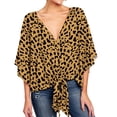thumbnail image 4 of Defitshape Women's Short Sleeve Tops Summer Shirts Casual Blouse Tshirt Print Tie Knot Boho Swing Flowy Bohemian Cotton Loose V Neck Leopard X-Large, 4 of 5