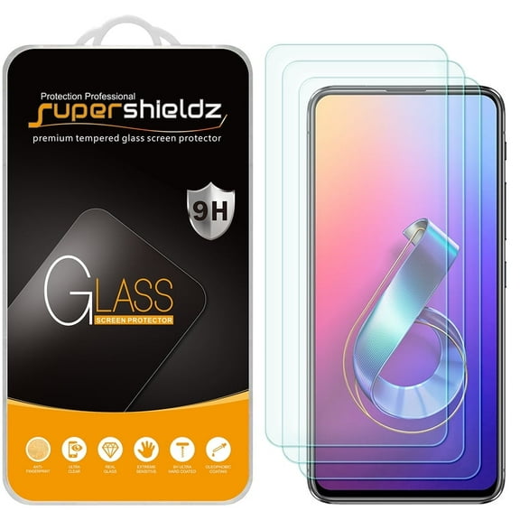 [3-Pack] Supershieldz for Asus ZenFone 6 (ZS630KL) Tempered Glass Screen Protector, Anti-Scratch, Anti-Fingerprint, Bubble Free