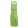 thumbnail image 4 of Baqcunre Women's Summer Sleeveless Round Neck Maxi Dresses Solid Color fork Opening Dress Long Dresses for Women Womens Dresses Casual Dresses for Women Holiday Dresses for Women,Green,Size XL, 4 of 5