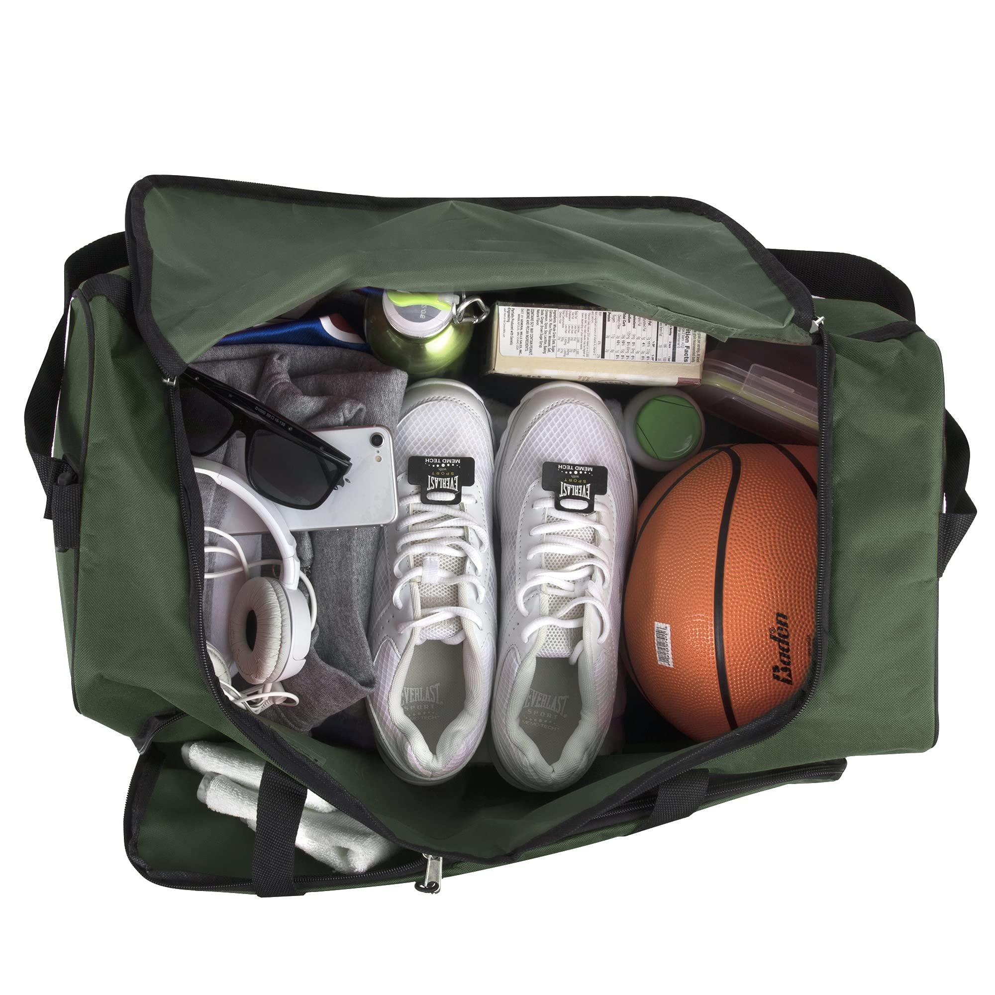 24 Pack 55 Liter Capacity Unisex Duffel Bags with Handle and Luggage Shoulder Strap for Gym, Travel and Commuting in Hunter Green