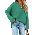thumbnail image 1 of HSHDLDF Women's Oversized Sweaters Batwing Long Sleeve Loose V Neck Button Henley Tops Pullover Knit Jumper, 1 of 5