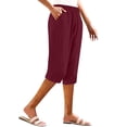 thumbnail image 4 of Lenpel Capri Pants for Women Elastic High Waisted Knee Length Wide Leg Pants with Pockets Summer Casual Cropped Trousers, 4 of 7