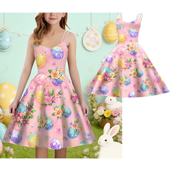 Teen Dresses For Girls Easter Outfit Crew Neck Tank Tops Toddler Summer Dresses Girls Size 13-14 Years Dresses