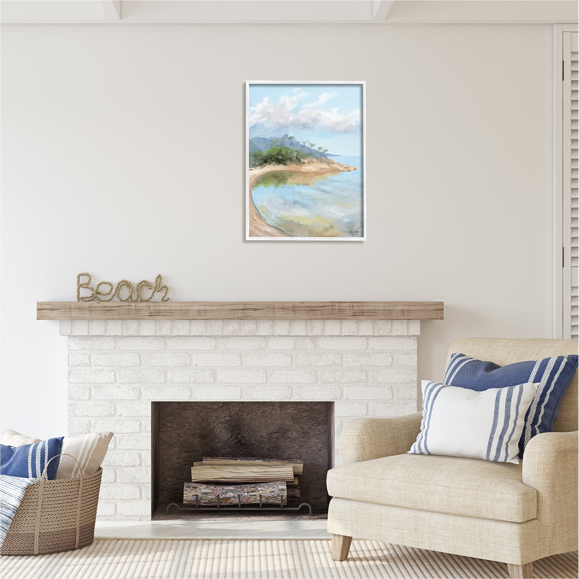 Stupell Industries Soft Beach Painting Landscape Painting White Framed Art Print Wall Art, 24 x 30