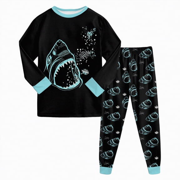 CAICJ98 Toddler Boys Pajamas Monster Truck Cotton Kids Dinosaur 2 Piece Planets Pjs Sleepwear Little Boys Clothes Sets (Black,7-8 Years)