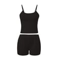 thumbnail image 5 of Womens Short Pajama Set Ribbed Knit Cami Top and Boxer Shorts Pajamas Cute Pj Sets(Black,XL), 5 of 7