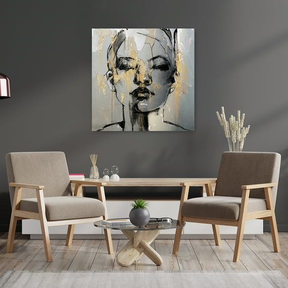 Cuadro decorativo moderno para sala o recamara Silueta de Rostro de Mujer con Toques Dorados Tipo Pintura Moderno Estilo Abstracto Acabado Galería Listo para Colgar Maxigráfica Shop Cuadro Retrato Abstracto