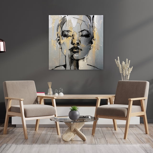 Cuadro decorativo moderno para sala o recamara Silueta de Rostro de Mujer con Toques Dorados Tipo Pintura Moderno Estilo Abstracto Acabado Galería Listo para Colgar Maxigráfica Shop Cuadro Retrato Abstracto