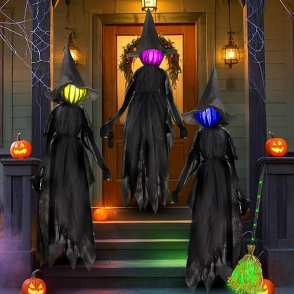 CF 3 Pack Halloween Witches Outdoor Decor - 6FT Light Up Witch Stakes with Multi-Color LEDs, Scary Yard Decorations for Lawn, Garden & Haunted House
