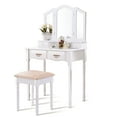 thumbnail image 1 of Gymax Vanity Makeup Dressing Table Stool Set w/ Folding Mirror 4 Drawers White, 1 of 9