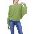 thumbnail image 3 of Women'S Solid Color Oversized Batwing Sleeve Boat Neck Long Sleeve Knit Sweater Loose Pullover Avocado One Size, 3 of 6