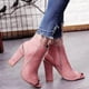 thumbnail image 4 of Faux Suede Leather Ankle Boots For Women Casual Peep Toe Peep Toe High Zipper Heels Fashion Square Rubber Black Shoes, 4 of 5