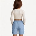 thumbnail image 4 of Grblisyd Girls Cargo Shorts Drawstring High Waisted Wide Leg Solid Color Bermuda Short Casual Hiking Pants with Pockets Kids, 4 of 6
