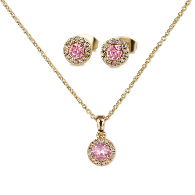 Set de Joyería para Mujer Oro 14k LuckyLy, Collar y Aretes, Modelo Judy rosa UNITALLA
