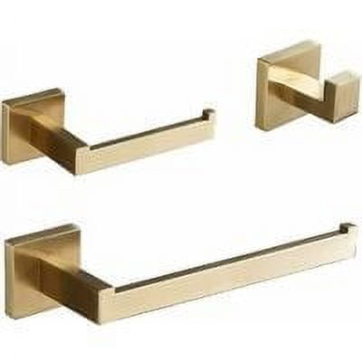 Juego de accesorios de baño montados en la pared de oro cepillado de 3 piezas, incluye anillo para toalla de mano, soporte para papel higiénico, ganchos para bata, Ba199Set 3Bg1