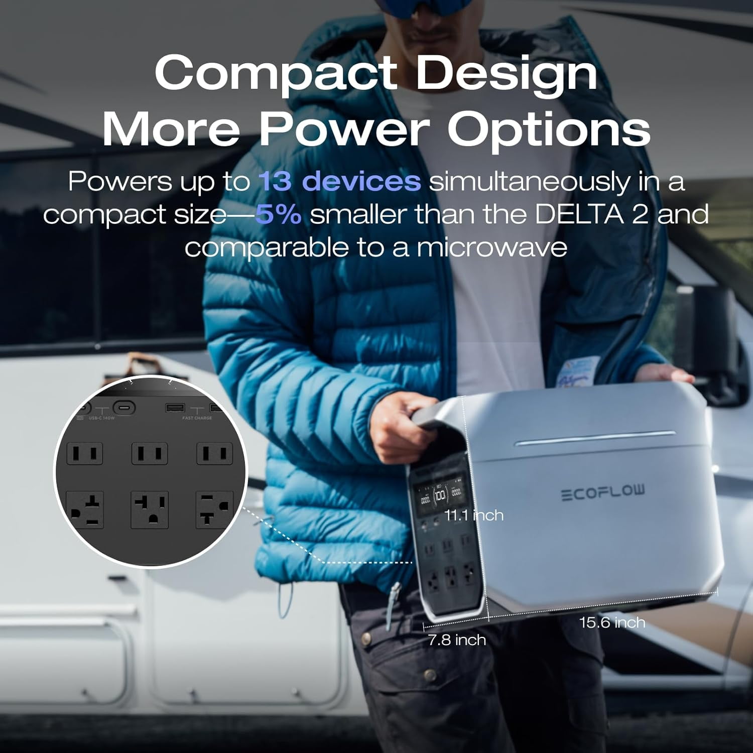 EF EcoFlow Portable Power Station DELTA 3 Plus, 1024Wh LiFePO4 (LFP) Battery, 1800W AC/140W USB-C Output, Solar Generator (Solar Panel Optional) for Home Backup, Camping&RV, Certified Restored