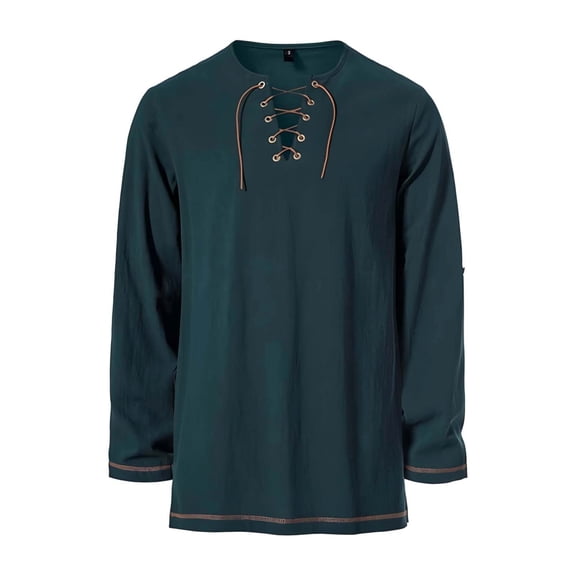 IYTR Mens Medieval Lace Up Long Sleeve Tunic Tops V Neck Strap Matching Belt Vintage Casual Shirt (Army Green,XL)