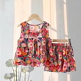 thumbnail image 4 of Frnrwgo Girls Clothes Summer 2 Piece Outfits Sleeveless Butterfly Floral Top And Shorts Kids Short Sets Size 0-12 Years, 4 of 4