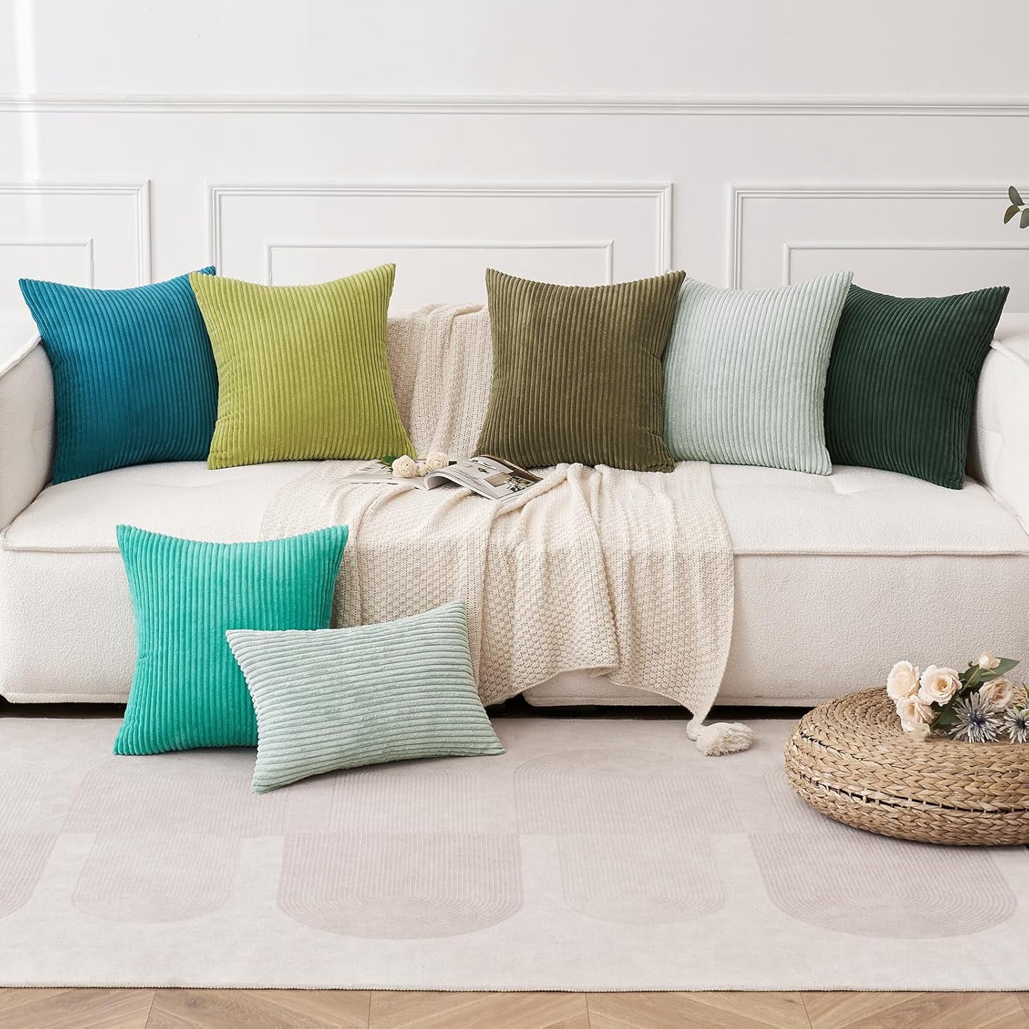 Wehilion 2pcs Throw Pillow Covers Set Cushion Cases Pillowcases for Sofa Bedroom Car Corduroy Soft Soild Decorative Square Christmas