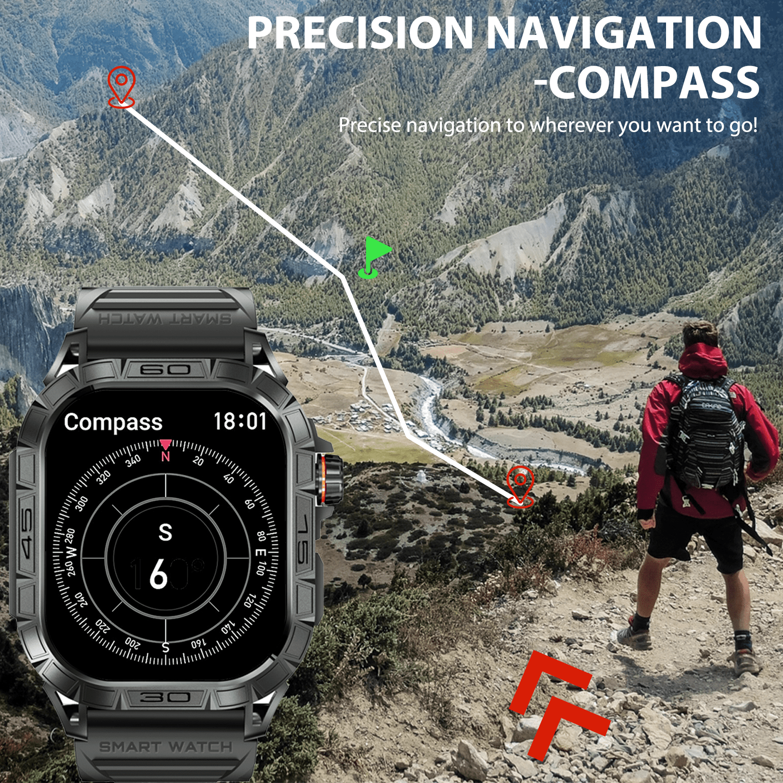 VOPOCO K63 Smart Watch for Men(Answer/Call) with AMOLED Screen Rugged Smart Watch Compass Big Battery Sports Smartwatch with 100+ Sport Modes Compatible with iOS Android, Orange, 1pc