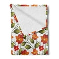 thumbnail image 2 of Floral Soft Flannel Fleece Blanket, Lily Blooms Nature Herbs Doodle Style Flower and Foliage Arrangement, Cozy Plush for Indoor and Outdoor Use, 50" x 60", Orange Olive Green White, by Ambesonne, 2 of 5