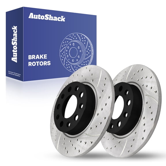 AutoShack Rear Solid Drilled & Slotted E-Coated Brake Rotors 2-PC Set Replacement for 2017-2023 Jeep Compass 2015-2023 Jeep Renegade 2016-2023 Fiat 500X ShadowGuard 10.94" (278 mm)