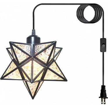 Plug-in Moravian Star Pendant Light with 16.5ft Cord and Switch, Modern Farmhouse Black Hanging Light for Kitchen Island Bedroom Hallway Porch Etc(LED Bulb Include)