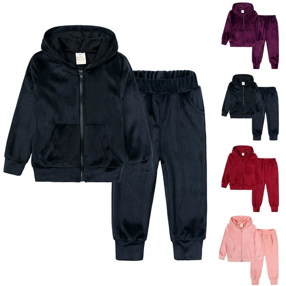 Gerichy Toddler Baby Boy Clothes Fall Winter Outfit, Boys And Girls Fall And Winter Sports Suit Fashionable Fashionable Zipper Middle And Large Children's Gold Velvet Two Piece Set