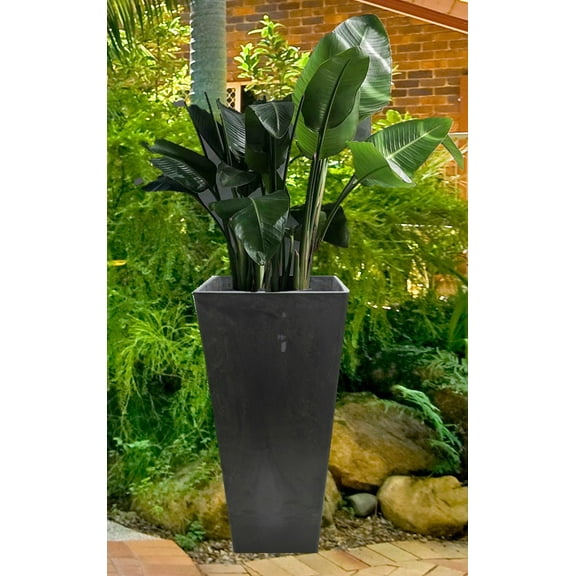 Hi-Line Gift 14" x 14" x 24" Square Black Plastic Plant Planter