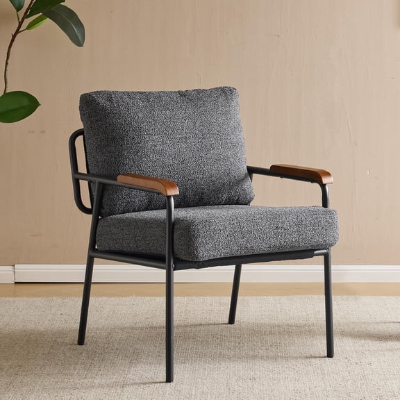 CHTER Mid-Century Modern Accent Armchiar for Small Space, Small Comfy Upholstered Leisure Reading Chair with Wood Armrest for Bedroom, Living Room, Waiting Room, Linen Grey