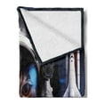 thumbnail image 2 of Space Cat Soft Flannel Fleece Throw Blanket, Pet in Cosmonaut Outer Clothes in Cosmos Travel Rocket Universe, Cozy Plush for Indoor and Outdoor Use, 50" x 60", Navy Blue White and Red, by Ambesonne, 2 of 5