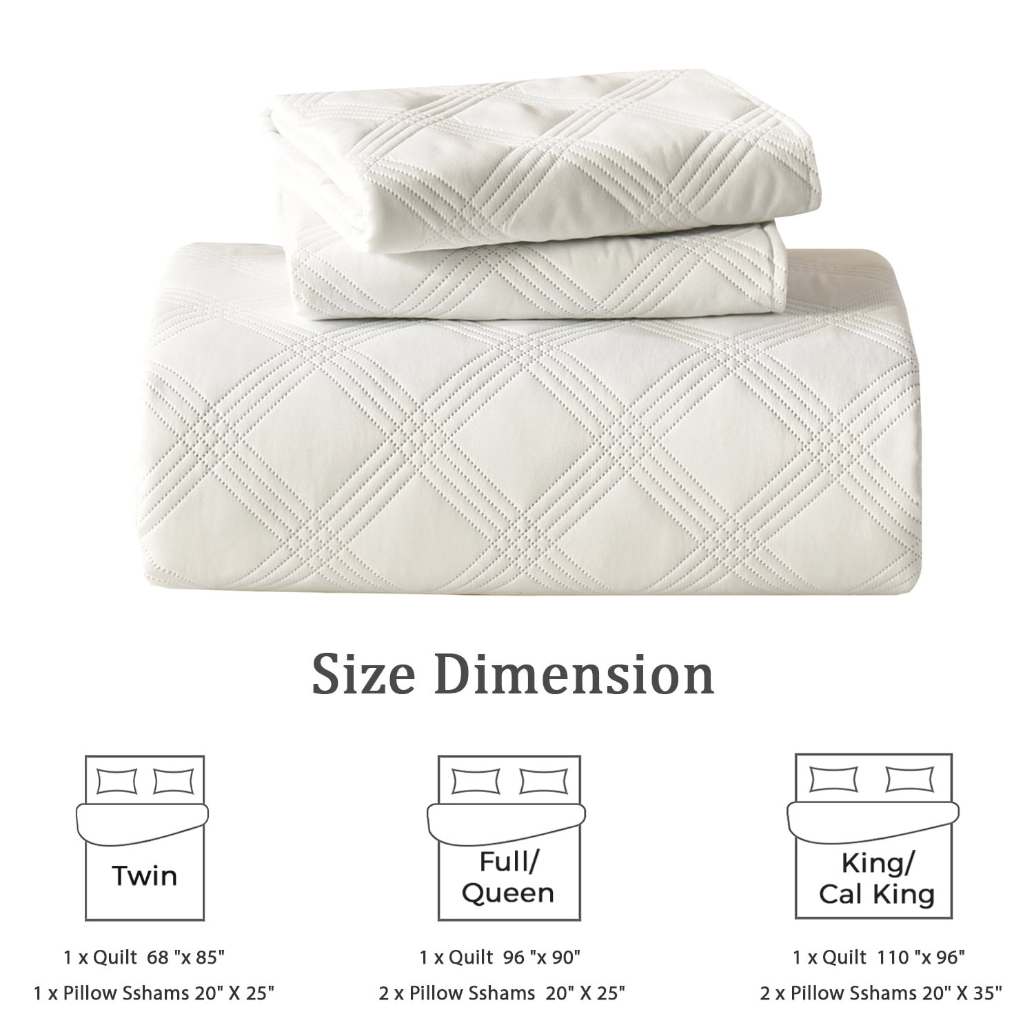 Davulos 3-Piece King Quilt Sets with Shams Soft Lightweight Coverlet Bedding Set Reversible Summer Coverlet，