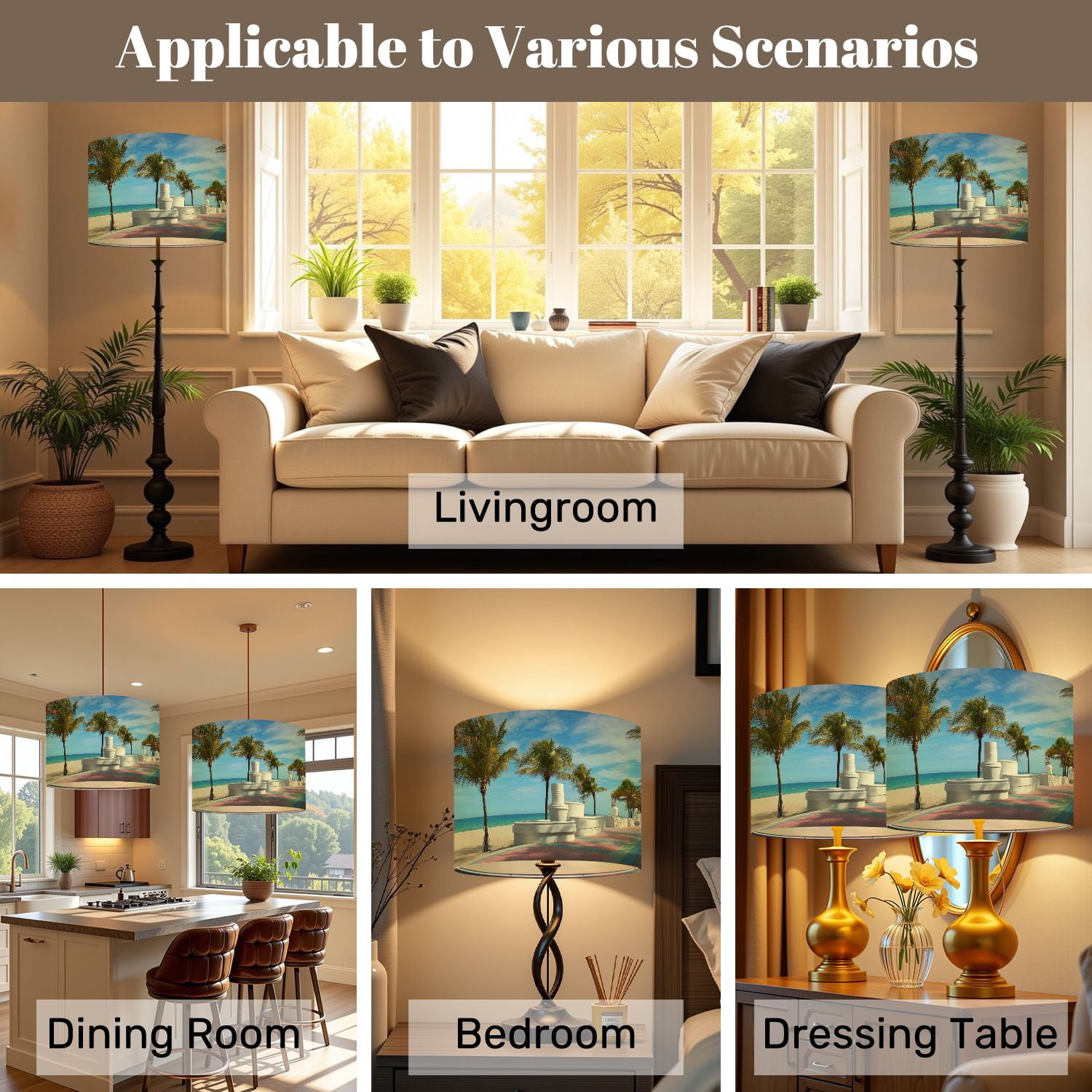 Beach Lampshades 2 Pack Fort Lauderdale beach Las Olas Boulevard Palm Tree 13"x13"x10" Light Shade for Table Lamps Floor Lamps Drum Lamp Shades Lampshade Replacement Easy Assembly
