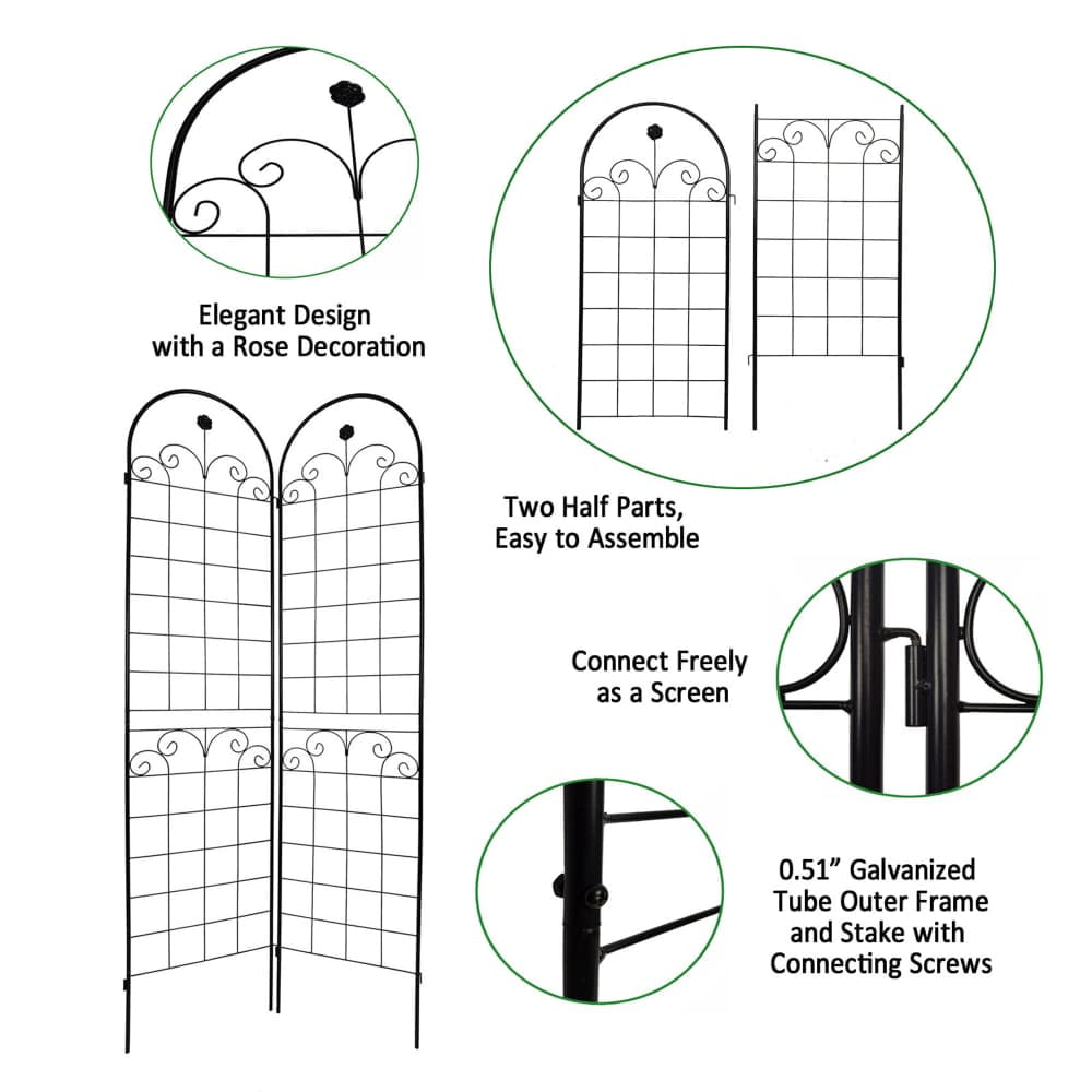 Tcbosik 4 Pack Garden Trellis for Climbing Plants Outdoor, 86.7" x 19.7" Metal Decorative Trellis for Vine Vegetable Flower Ivy Cucumber, Black