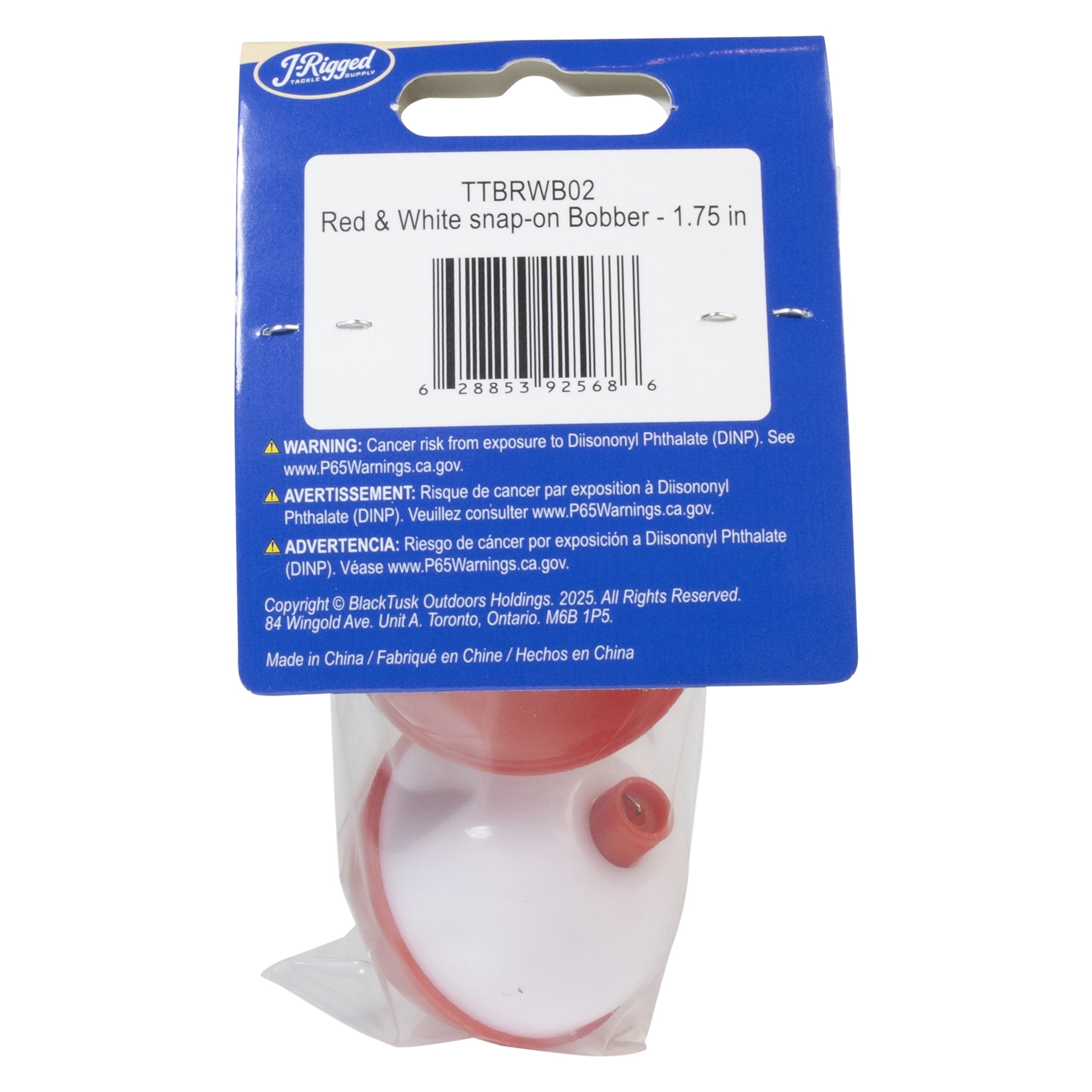 J-Rigged Red & White snap-on Bobber - 1.75in