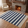 thumbnail image 3 of Navy Blue Striped Washable Area Rug 3'x5', Modern Farmhouse Blue White Stripes Woven Cotton Tassels Kitchen Rugs, Non Slip Indoor Door Mat Throw Carpet for Entryway Living Room Nursery Laundry Room, 3 of 9