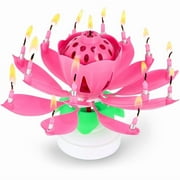 PMU Birthdays Lotus Flower Musical Birthday Candle Spinning Birthday Cake Decoration Pink pkg/12