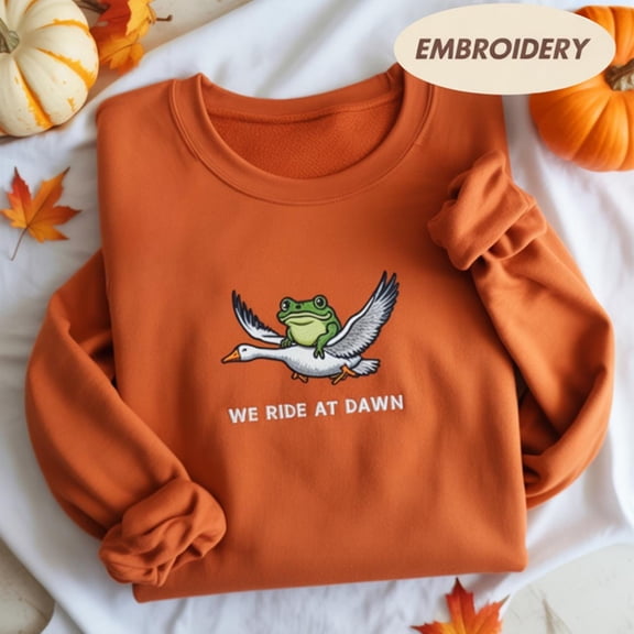 We Ride at Dawn Embroidered Shirt, Funny Frog and Goose Shirt, Chaotic Animal Shirt , Funny Weirdcore Frog Shirt, Frog Lovers Shirt
